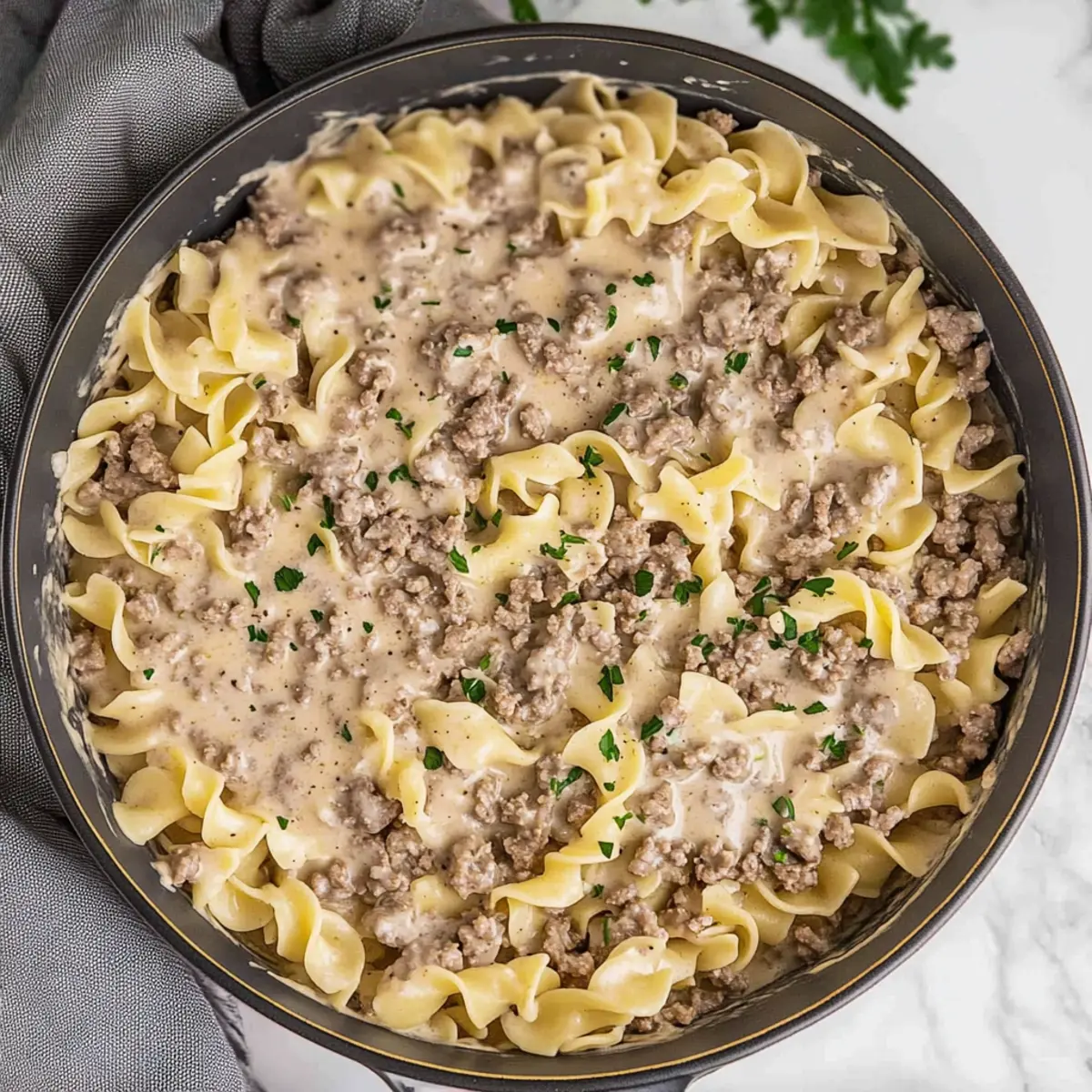 Creamy Ground Beef Stroganoff