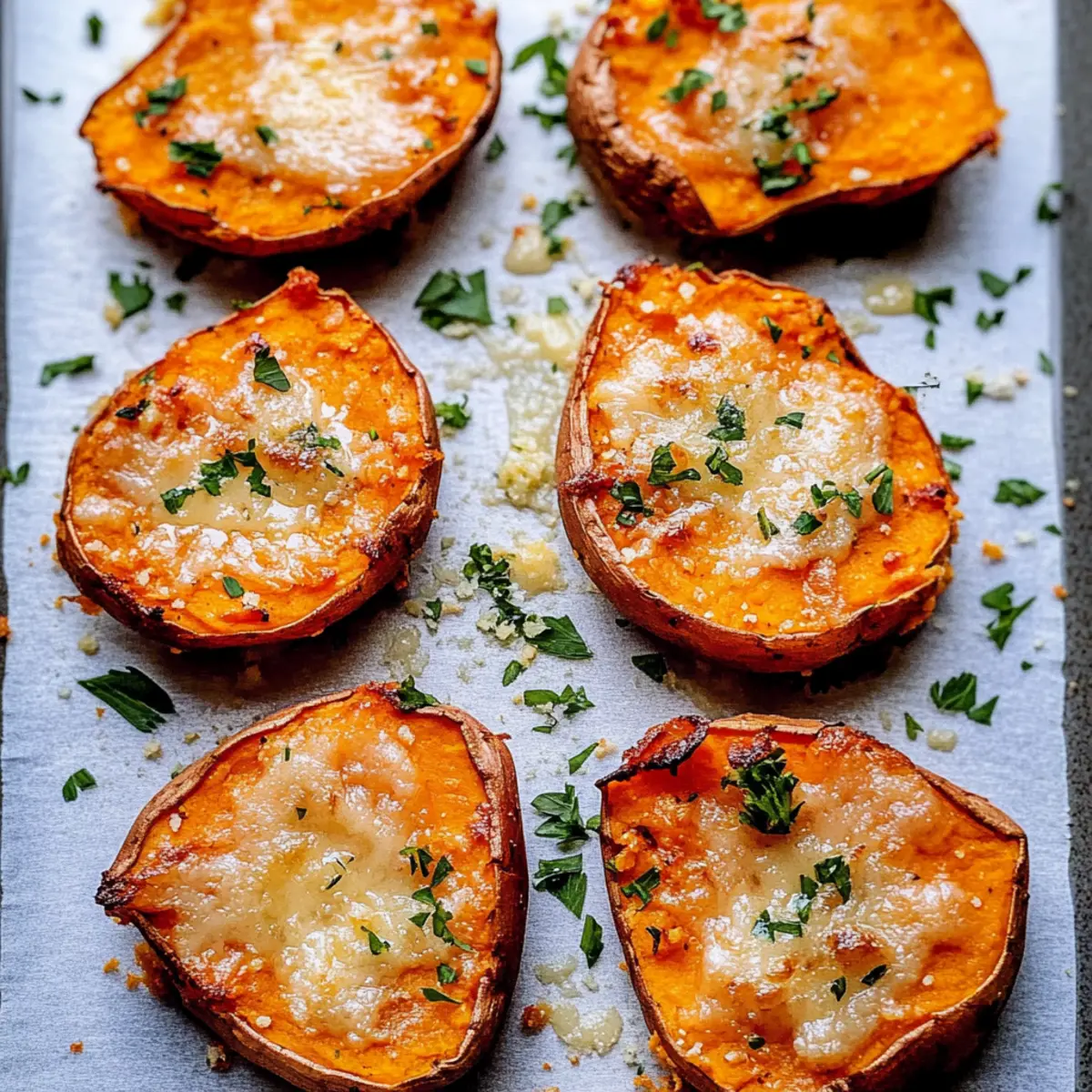 Garlic Butter Smashed Sweet Potatoes