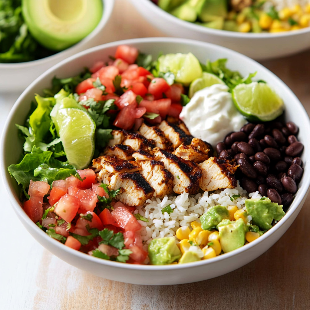 Burrito Bowls Fresh Chicken Lime Rice Pico Perfection