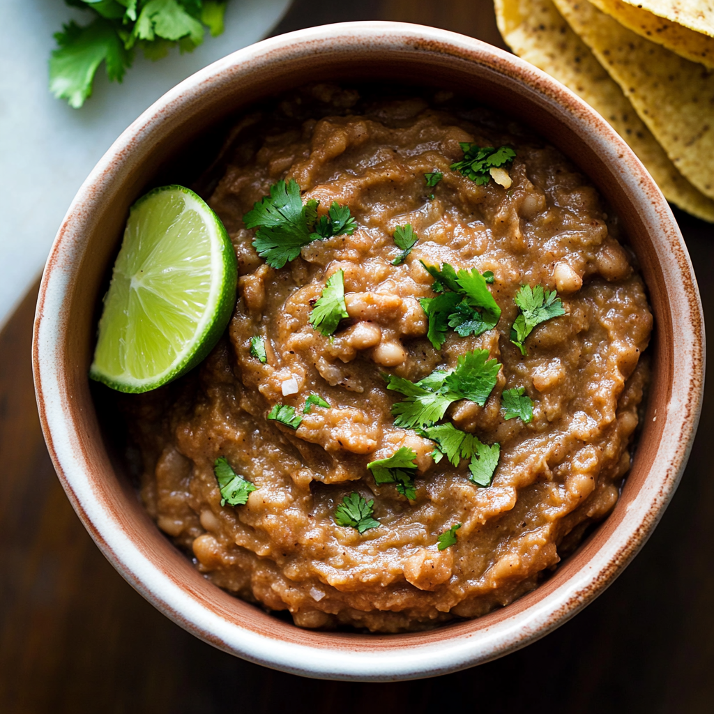 Refried Beans Classic Homemade with Lime and Cilantro