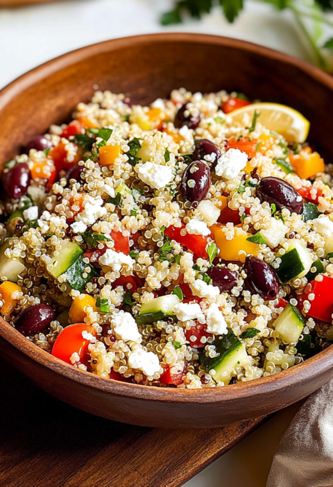 Healthy Lemon Quinoa Salad with Feta and Olives