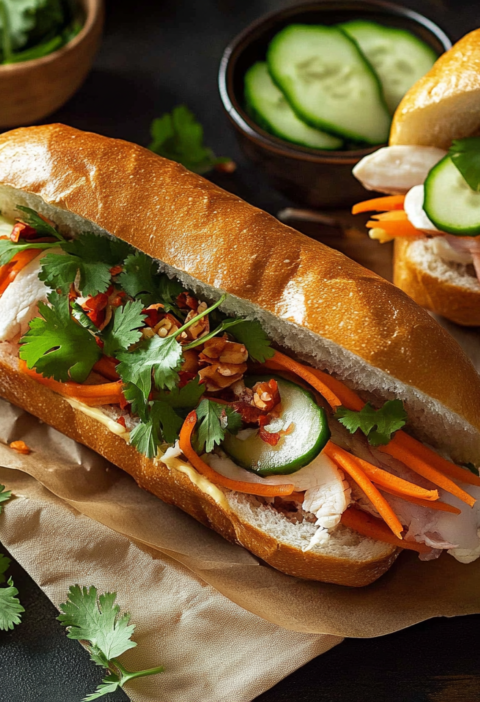 Authentic Banh Mi Sandwiches With Chicken and Pickled Vegetables