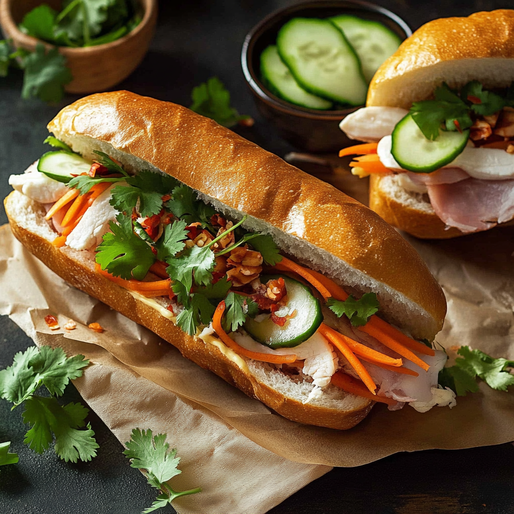 Authentic Banh Mi Sandwiches With Chicken and Pickled Vegetables 2 Authentic Banh Mi Sandwiches With Chicken and Pickled Vegetables