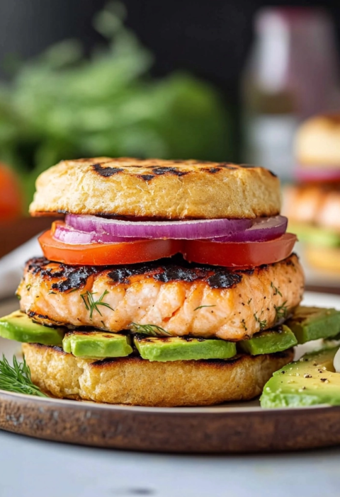 Grilled Salmon Burgers with Lemon Garlic Aioli